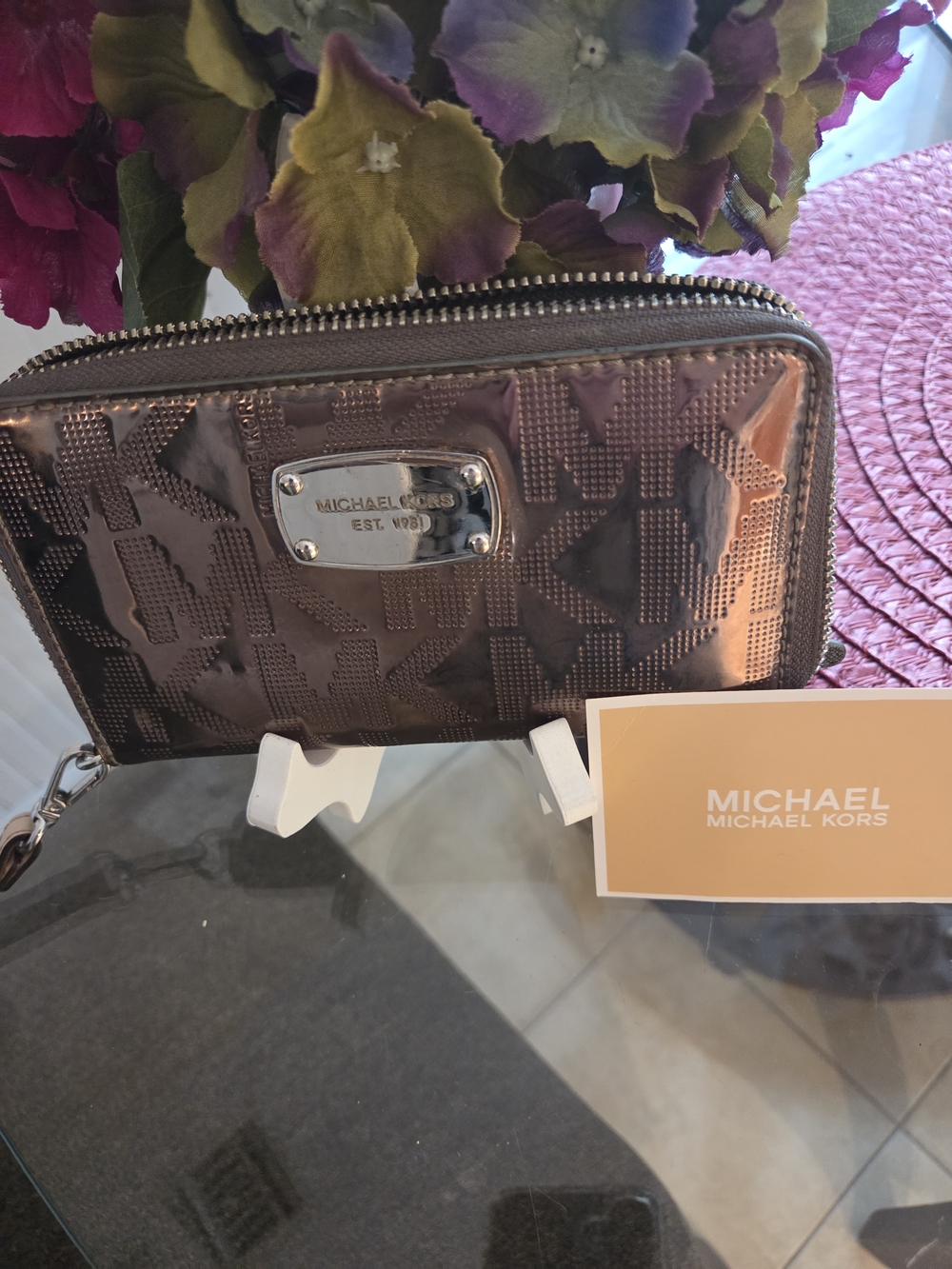 Michael Kors Metallic Bronze Logo Zip Wallet